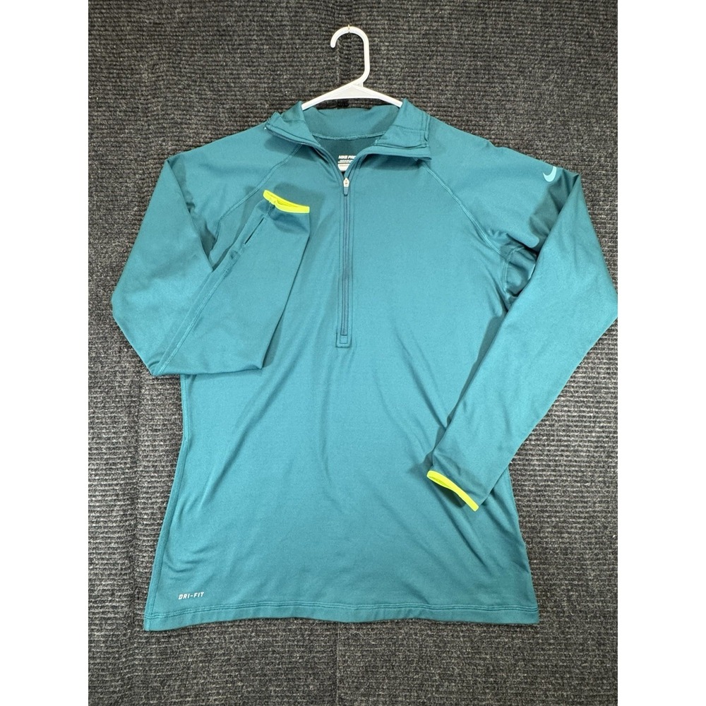 Nike Pro Dri Fit Womens XL 1/4 Zip Pullover Long Sleeve Running Top Aqua Neon
